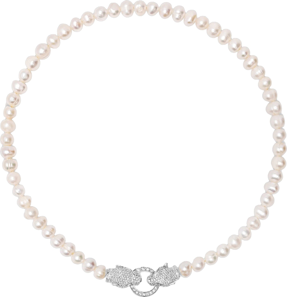 Nialaya Women's Pearl Choker With Gold Double Panther Head ONE SIZE - Halskæder Stål hos Magasin