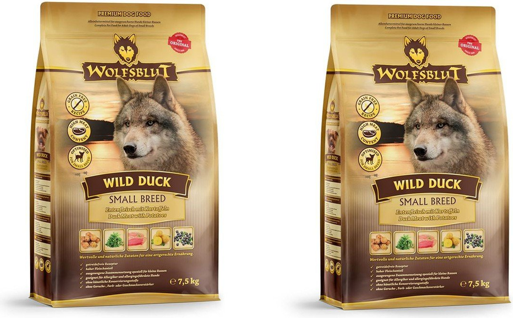 Wolfsblut 2x Hundefoder Vildand Voksen Small 7.5 Kg