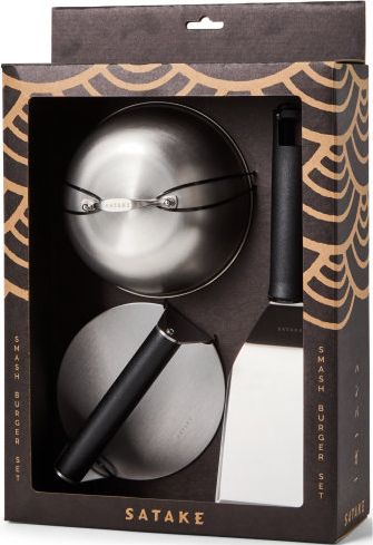 smash burger set stainless steel, black handle