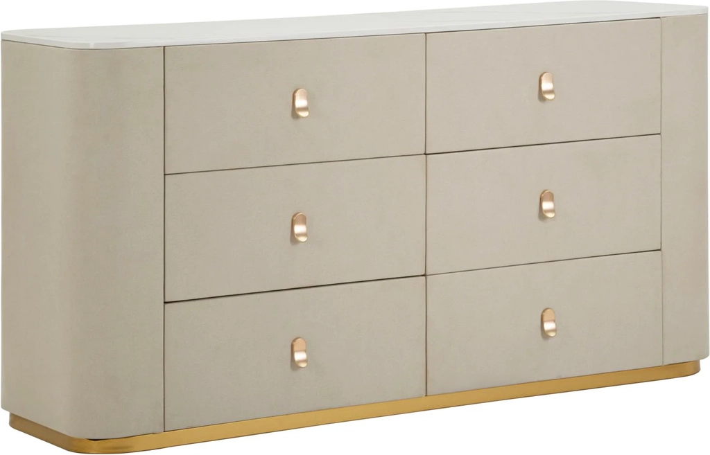 Glam kommode i guldfarve, fyrretræ, mdf og metal - 140x45x76 cm
