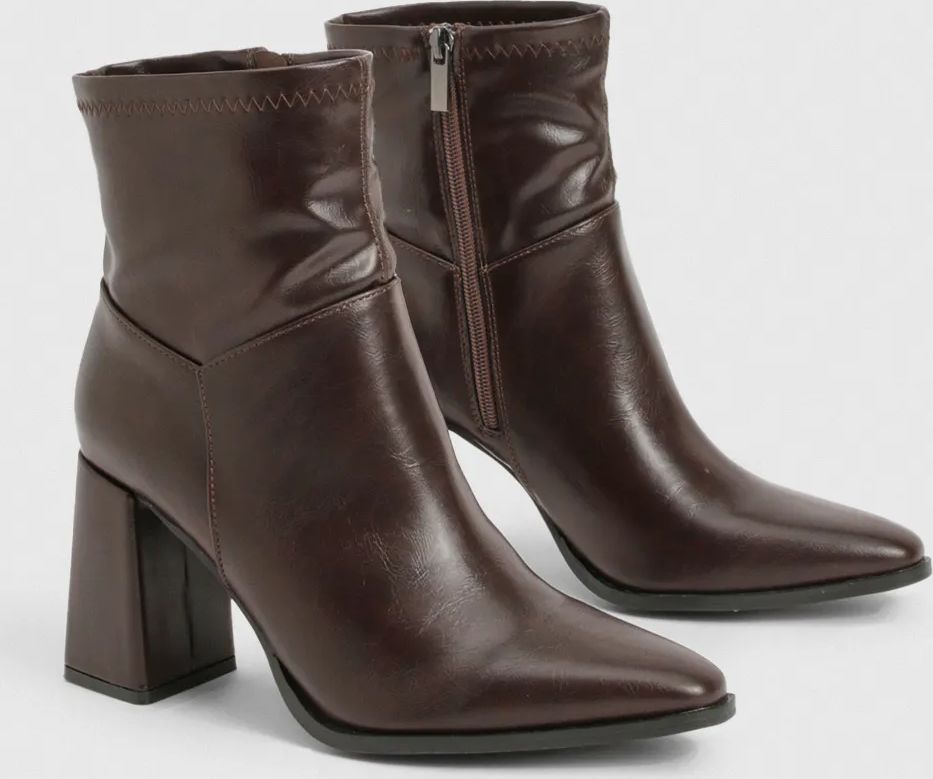 boohoo Sock Flared Heel Ankle Boots - Brown