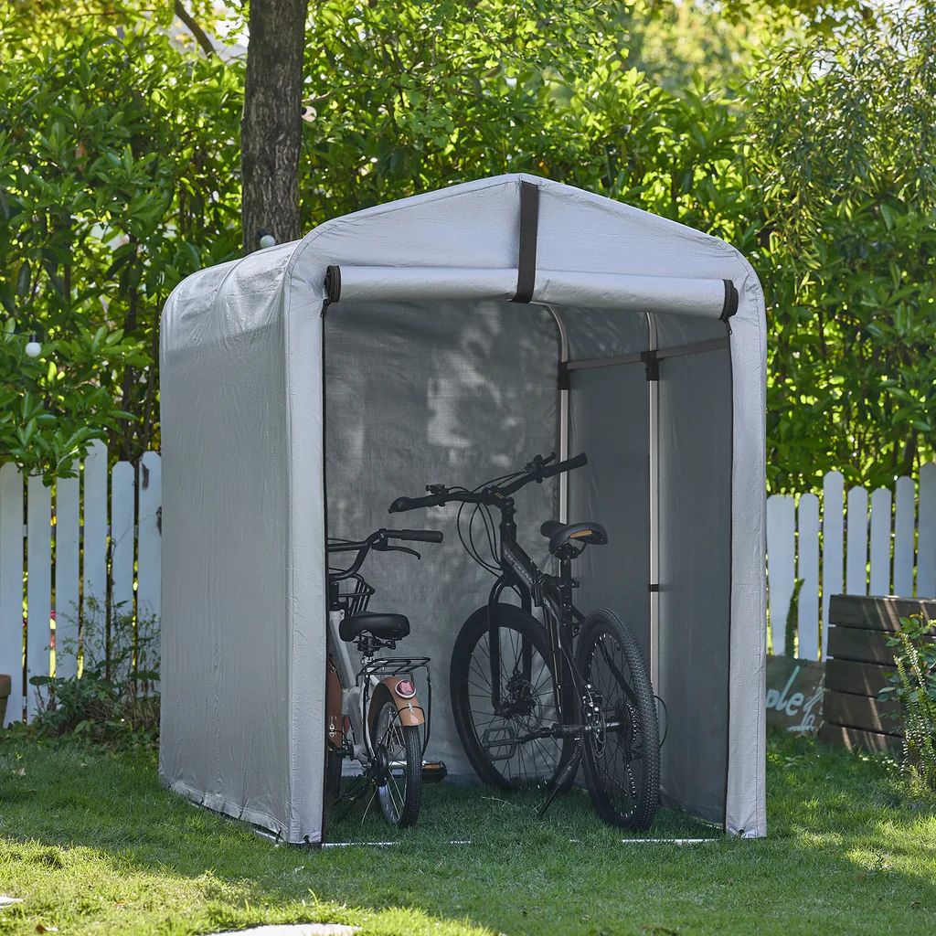 SoBuy Robust Vejrbestandig Cykelgarage Sølvfarvet 120 x 163 x 176 cm (Areal )