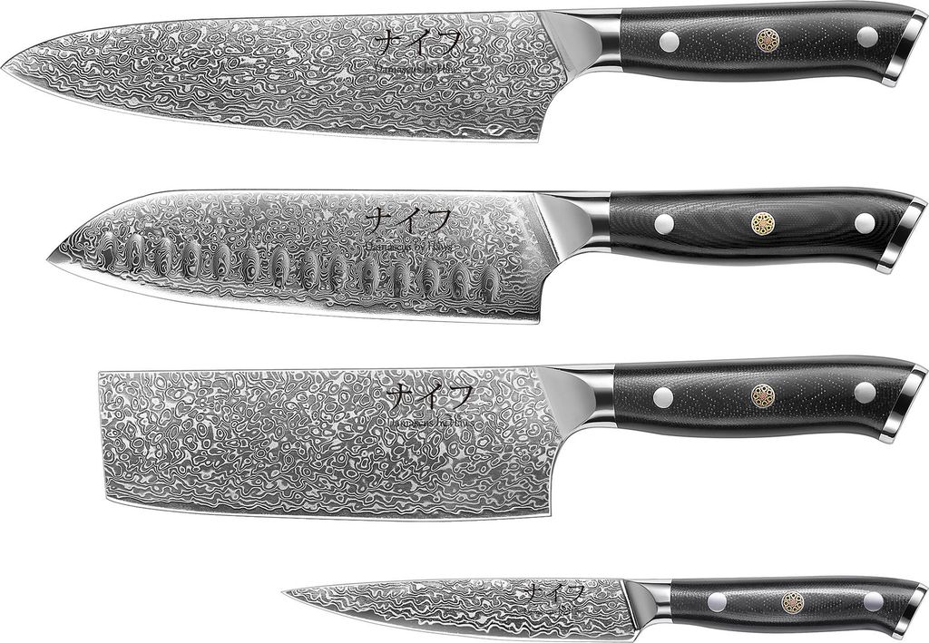 damascus by hâws chef, santoku, grøntsags & utility kniv - 4 stk.