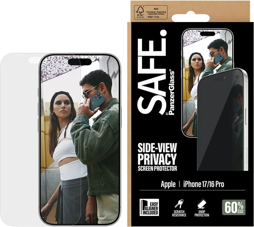 safe by panzerglass iphone 17 / 16 pro ultra-wide fit skærmbeskyttelsesglas - privacy funktion - gennemsigtig