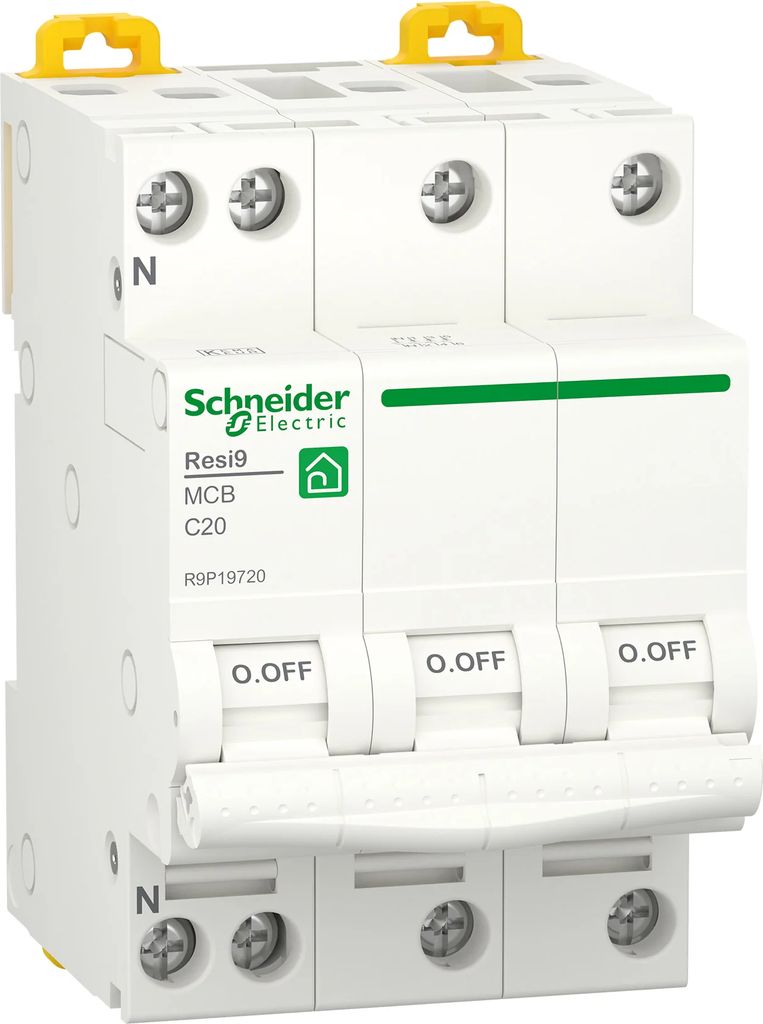 schneider electric resi9 xp mcb/automatsikring 3pn c-karakteristik 16a 6ka 54mm