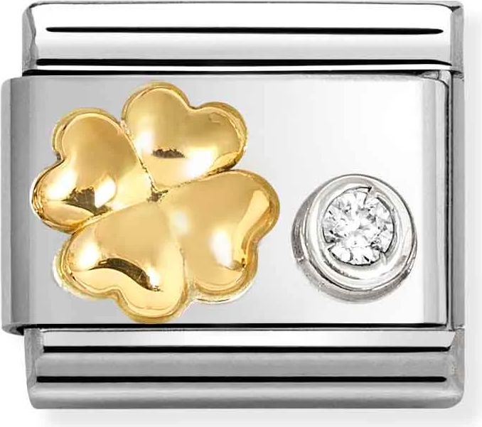 nomination - led, 18 kt. four leaf clover m. zirkonia - rustfrit stål
