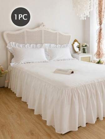 Shein Solid Color Ruffle Bed Skirt Valance Sheet White