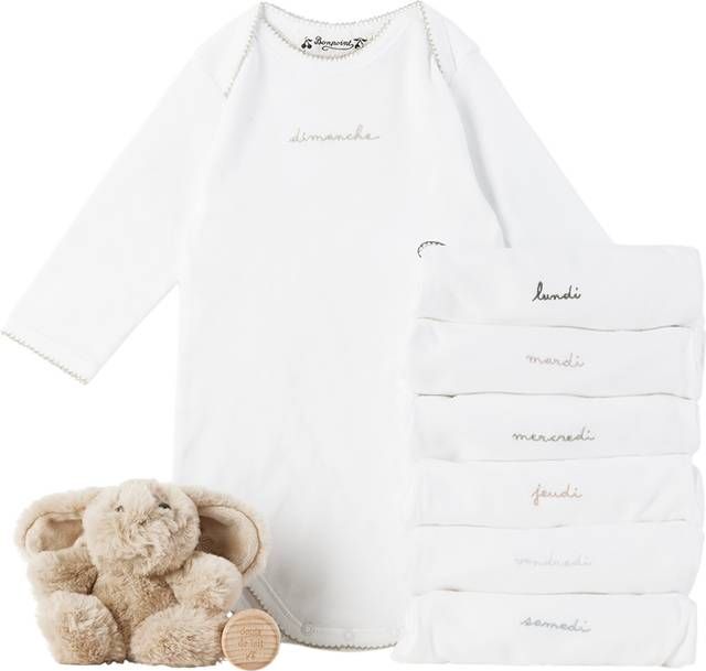 æske med 7-pack bodystocking, kanin bamse og tandæske - hvid