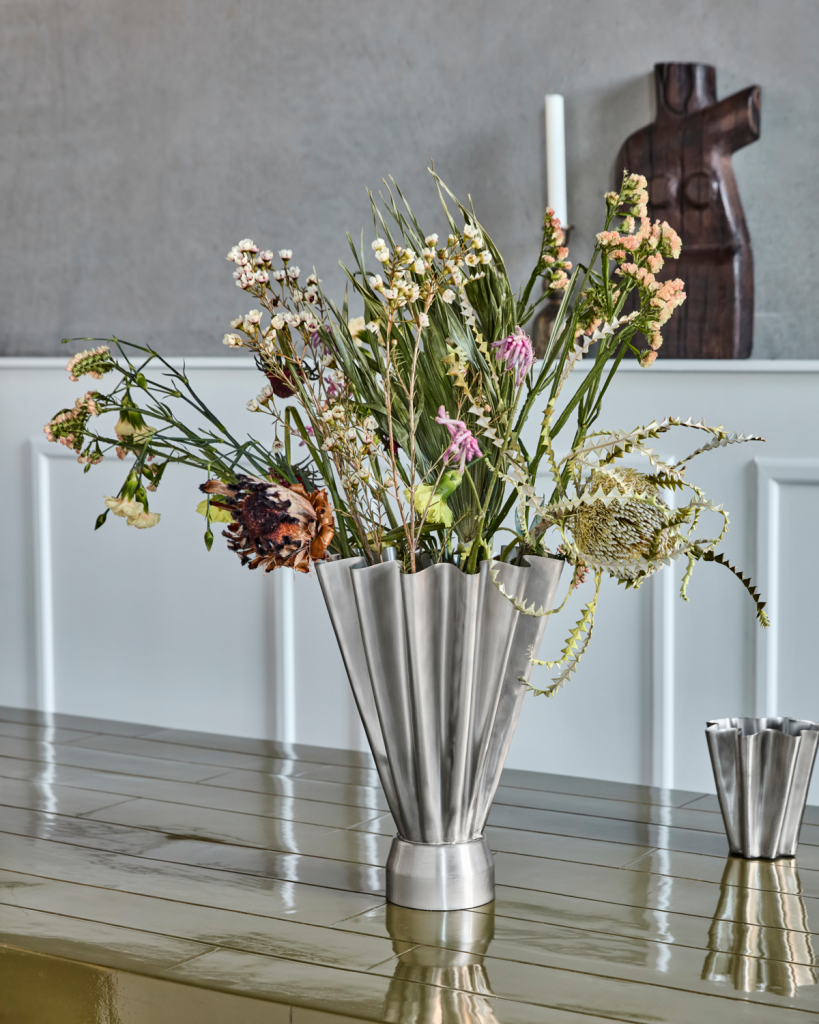 vase, hdflood, børstet sølvfinish