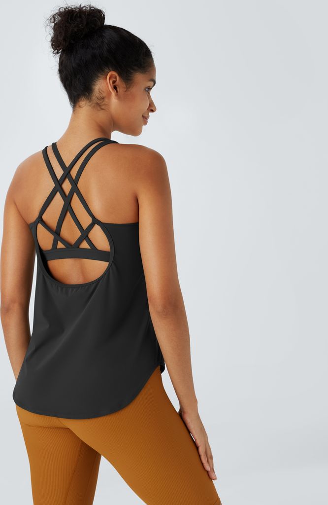 halara ultrasculpt™ round neck curved hem workout tank top