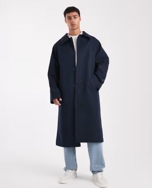 asos design - marineblå oversized trenchcoat