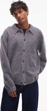 Topman Oversized Fit Button Through Cardigan - Charcoal