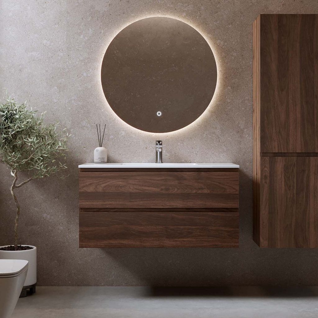 bathlife eufori badmøbel i valnød med porcelænsvask