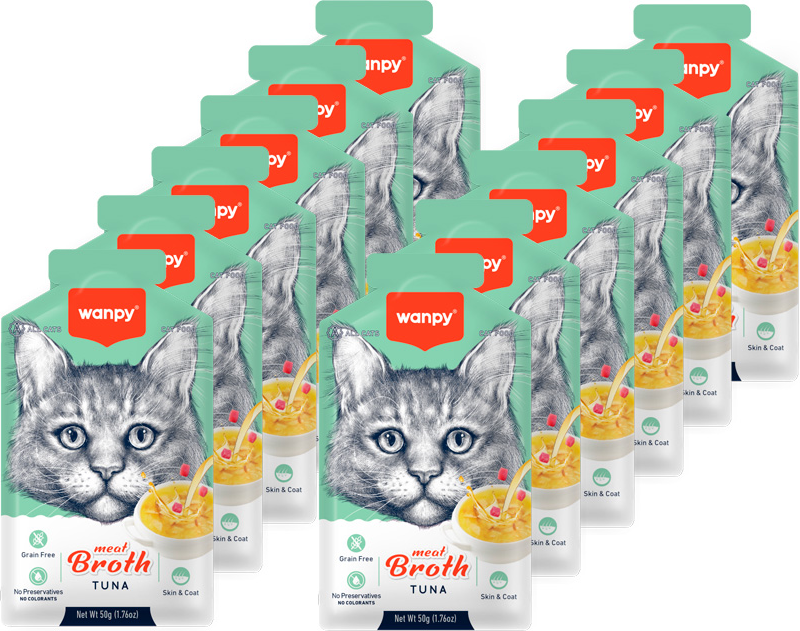 Wanpy Meat Broth Tuna 12 x Kattesnack 50g 600gr Totalt