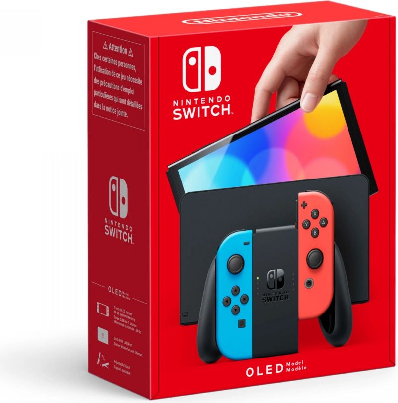 nintendo switch konsol oled - neon rød & blå
