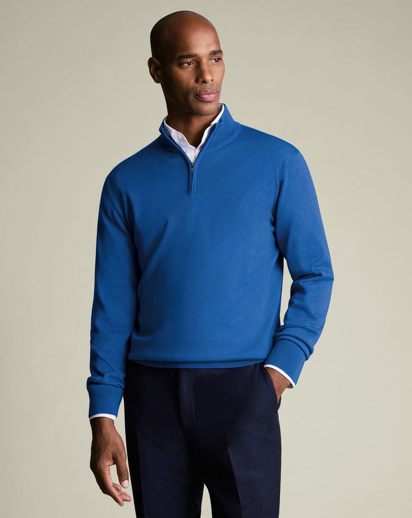 Charles Tyrwhitt Pure Merino Zip Neck Jumper - Navy