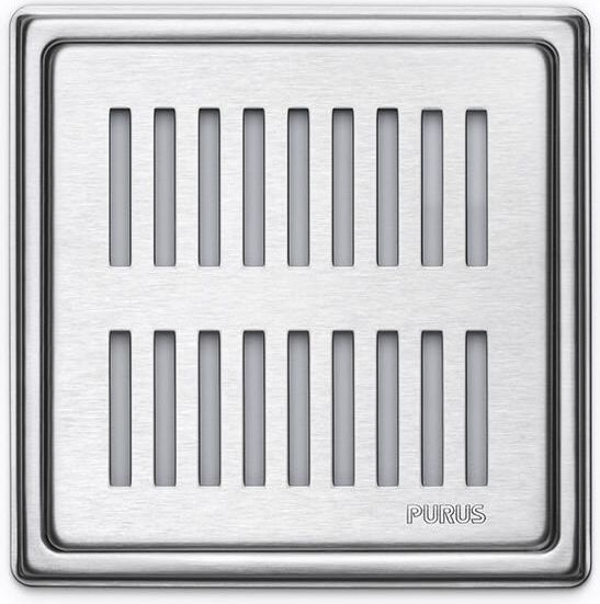 Purus Square Rib firkantet gulvaflbsrist, rustfrit stl, 154x154x6 mm
