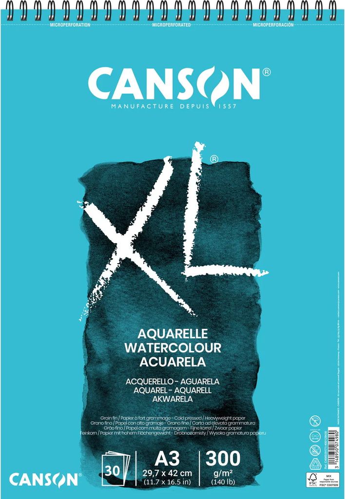Canson XL Aquarelle CP A3 300G Spiral 30 SH