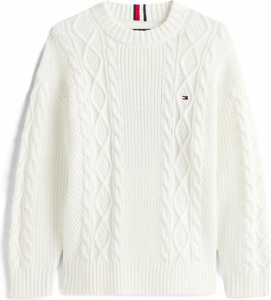 Tommy Hilfiger Boys Cotton Cable Mix Graphic Sweater - Off White
