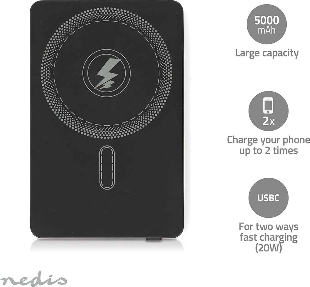 Nedis Powerbank PBKWL20W025BK 5000mAh Lithium Band