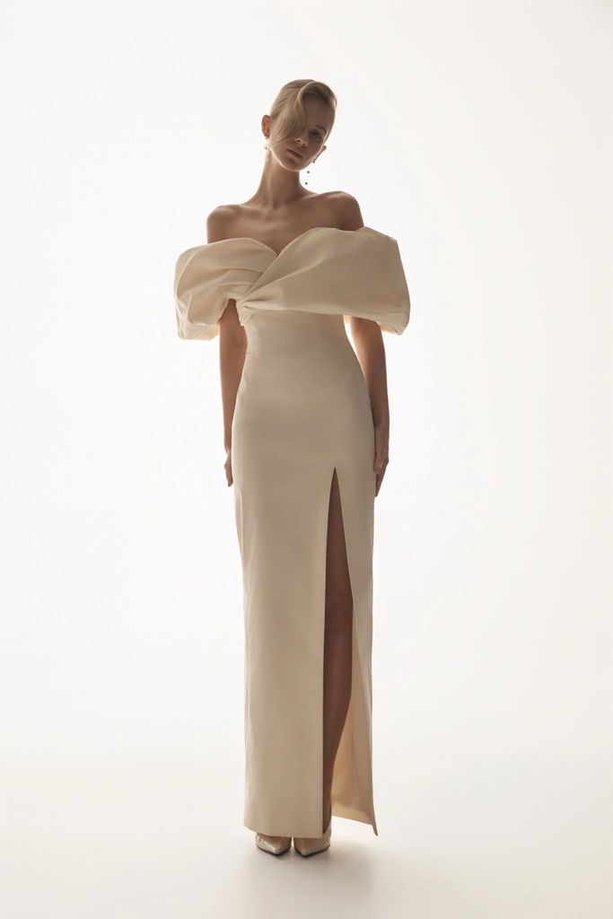 angelica off shoulder bridal gown - soft beige
