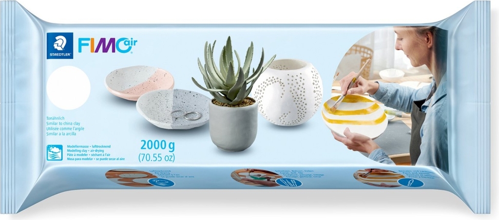 fimo, lufttørrende ler, fimo air, hvid, 2000 g