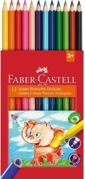 Faber-Castell Jumbo Farveblyanter - Trækantede - 12 Farver
