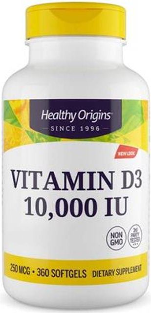 vitamin d3, depot, 10.000 ie, 360 softgel, healthy origins