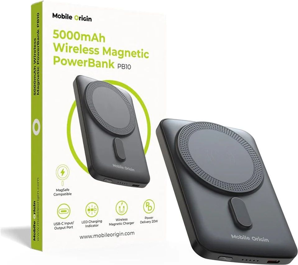 Mobile Origin Powerbank - 20W - 5000mAh - LED-Display - USB-C Stik - Grå