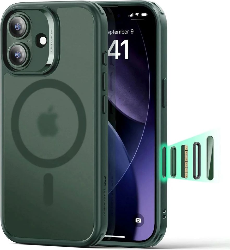 esr iphone 17 pro classic hybrid case m. camera control knap - magsafe kompatibel - mat grøn