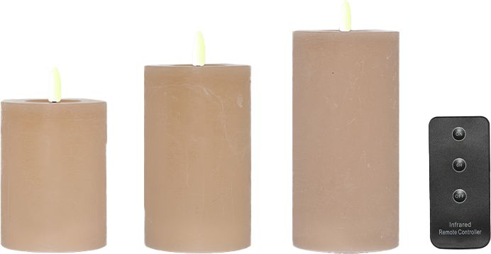 ENJOY LED bloklys 3-pak Ø7,5 cm sand