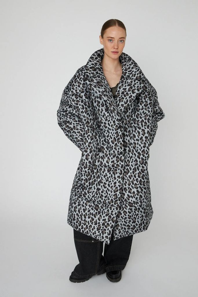oversized padded coat - leopard