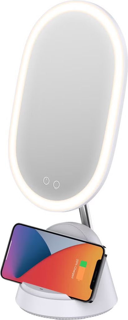 Clas Ohlson Sminkspegel med LED-belysning och Trådlös Qi-laddare - Vit