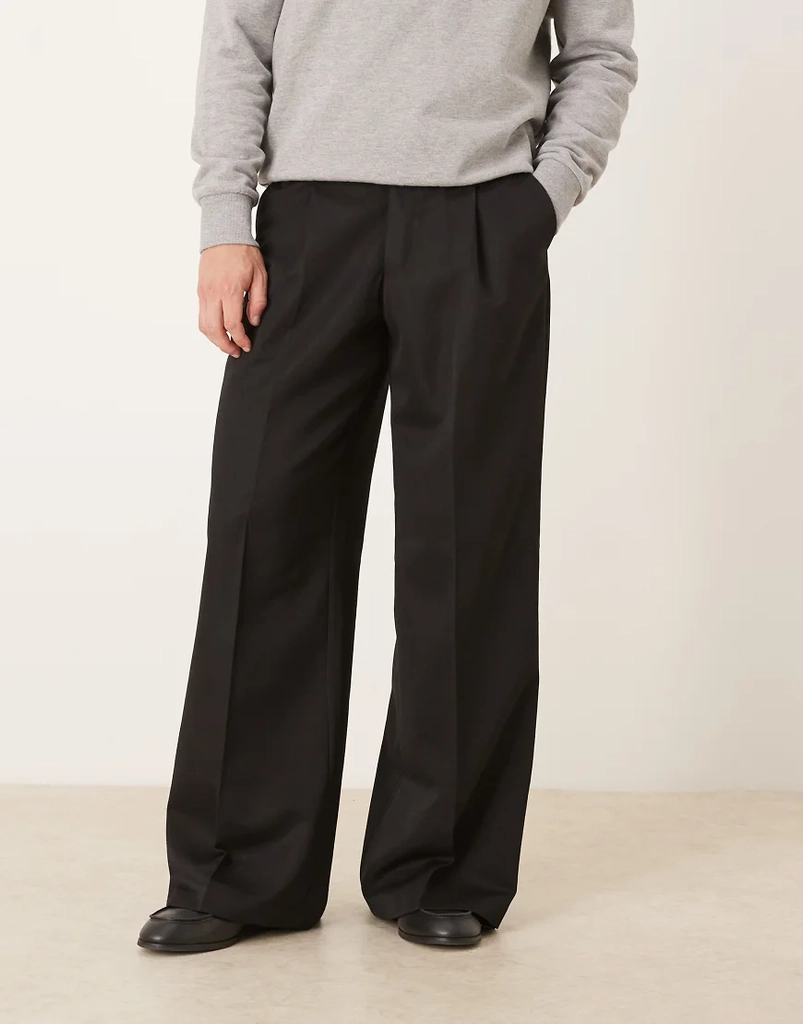 asos design - sorte elegante bukser med plisseringer og løse ben