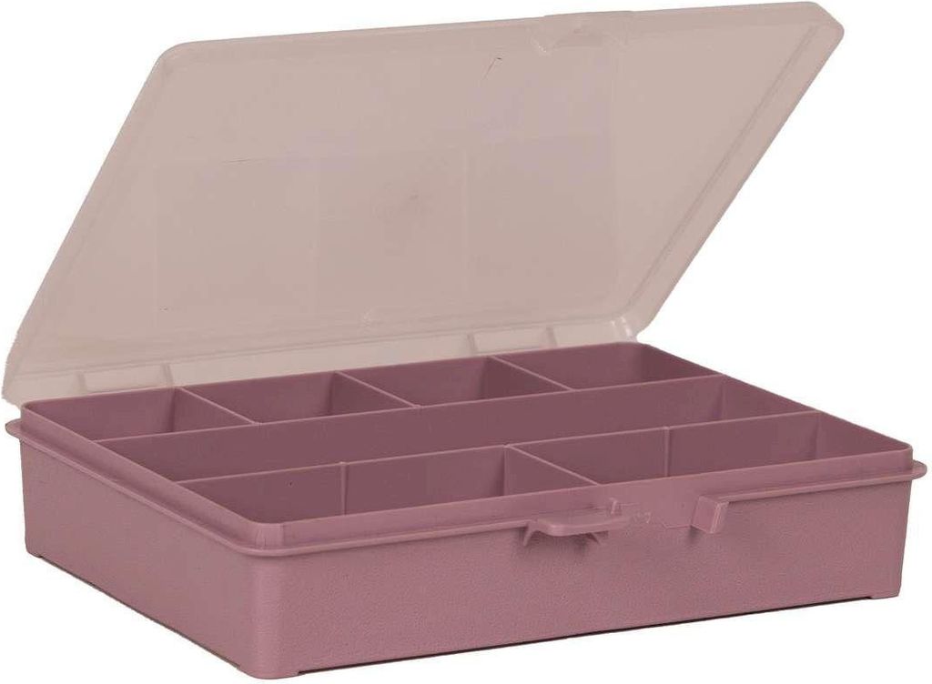 raaco, opbevaringsboks m/7 rum, mørk rosa