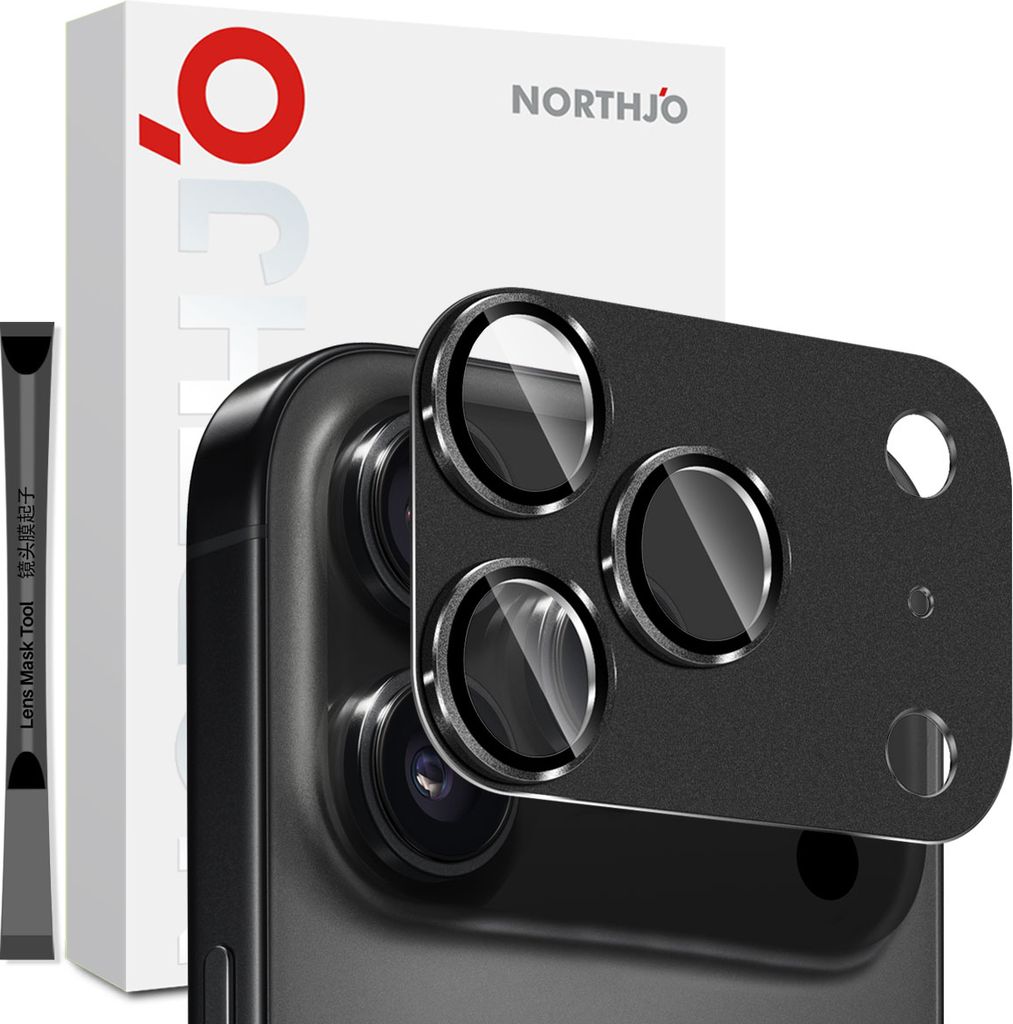 Northjo iPhone 17 Pro Kameralinsebeskyttelse Mat Metal Glas Sort