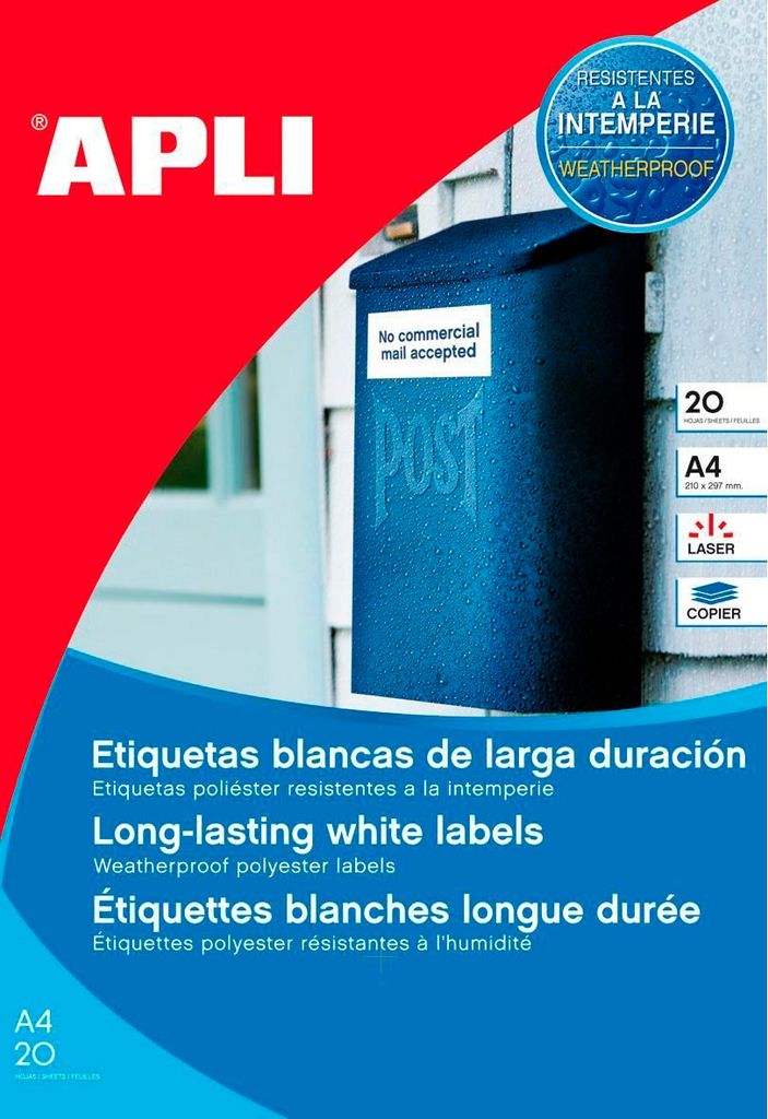 Apli Etiketter 210X297 Mm C/L Hvid, Polyester Etiket