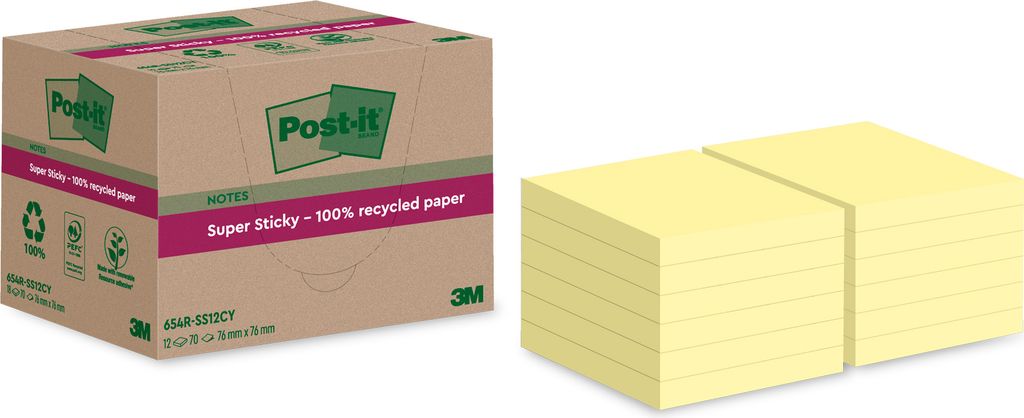 Post-it Super Sticky Recycle 47,6x47,6mm 12blk