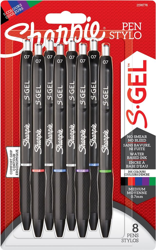 Sharpie S-gel | Gelpennor | Medium spets (0,7 mm) | Blandade bläck | 8 delar
