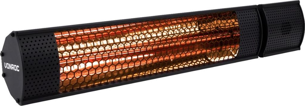 vonroc terrassevarmer - marsili - 2000w | infrarød | sort | ip55 | hurtig opvarmning | inkl. fjernbetjening