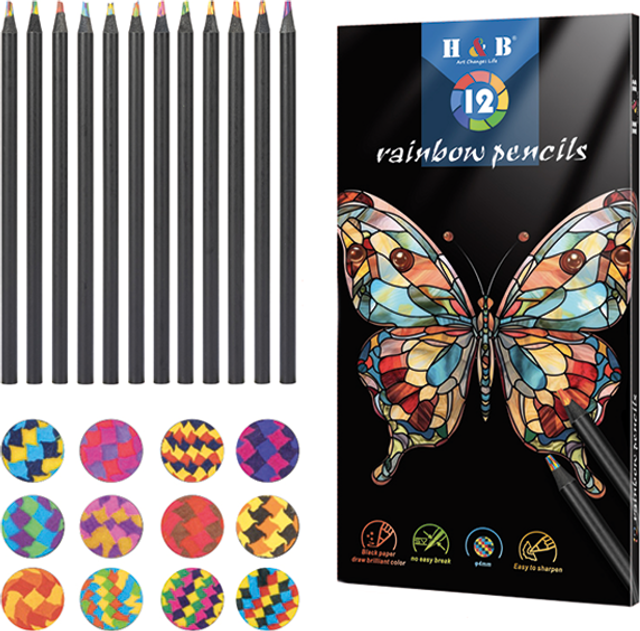H & B Regnbue Farveblyanter 12-stk