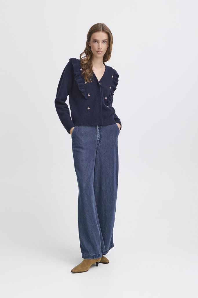 Atelier Rêve Irrisle PA2 Kvinde Medium Blue Bukser Med Brede Ben Casual Fit Str 38 
