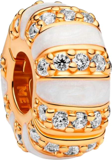 Pandora Stones & Enamel Clip Charm - Gold/White/Transparent