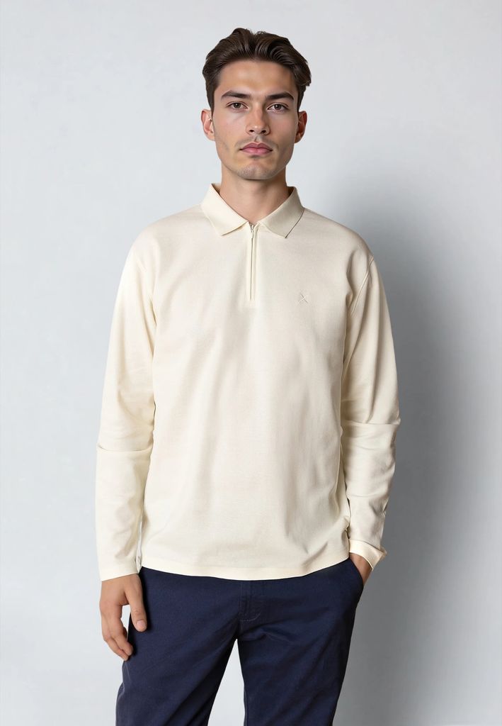 JOSS L/S POLO - Ecru