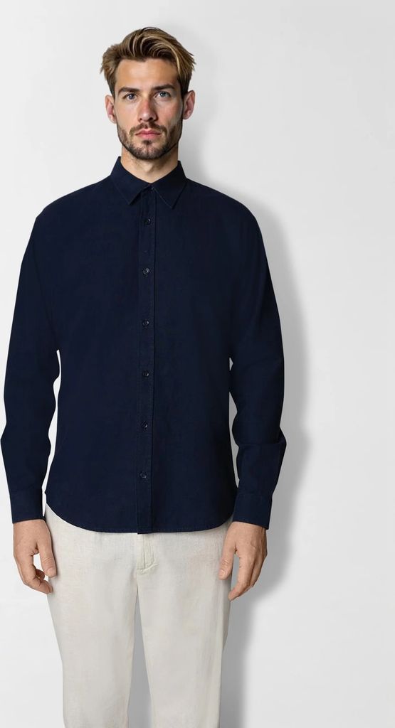 luca cotton/linen l/s shirt - navy