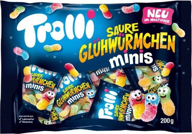 Trolli Sour Glowworms Sweets 3 Bags 200gr