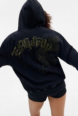 ed hardy uo exclusive washed embroidered hoodie