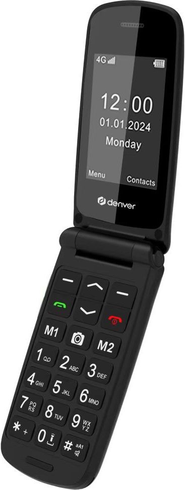 Denver BAS-24800L Mobiltelefon - Flip, 4G, 2.4" Skærm, SOS-knap, FM Radio - Sort
