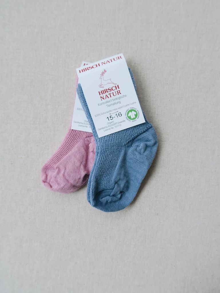 Hirsch Fintstrikkede Uldsokker Himmelblå Rosa