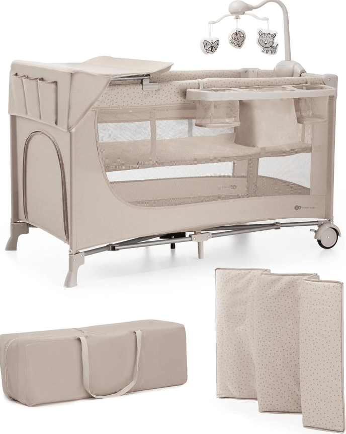 kinderkraft joy 2 weekendseng med tilbehør, beige